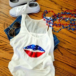 Upcycled GAP (Product Red) Patriotic Lips Tank Top